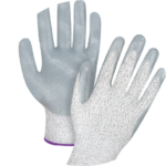 Grey knit and PU-coated cut-resistant gloves