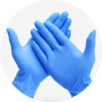Blue disposable Nitrile Gloves on hands