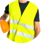 A man wearing a yellow safety jacket.