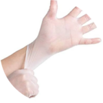 Clear vinyl gloves being stretched on hand