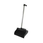 Raxwell black upright dustpan with long handle for janitorial and commercial floor cleaning
