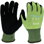 A pair of black and light green RaxWell ATOMFLEX® cut-resistant gloves