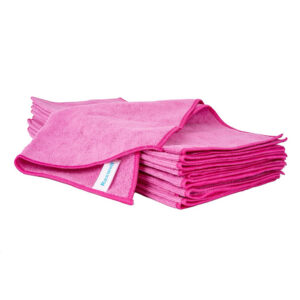 Pink microfiber cleaning towels 16 inch color coded system