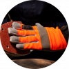 Heavy duty orange work gloves on hand