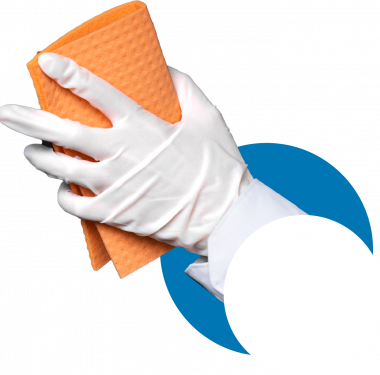 White disposable latex gloves on hand